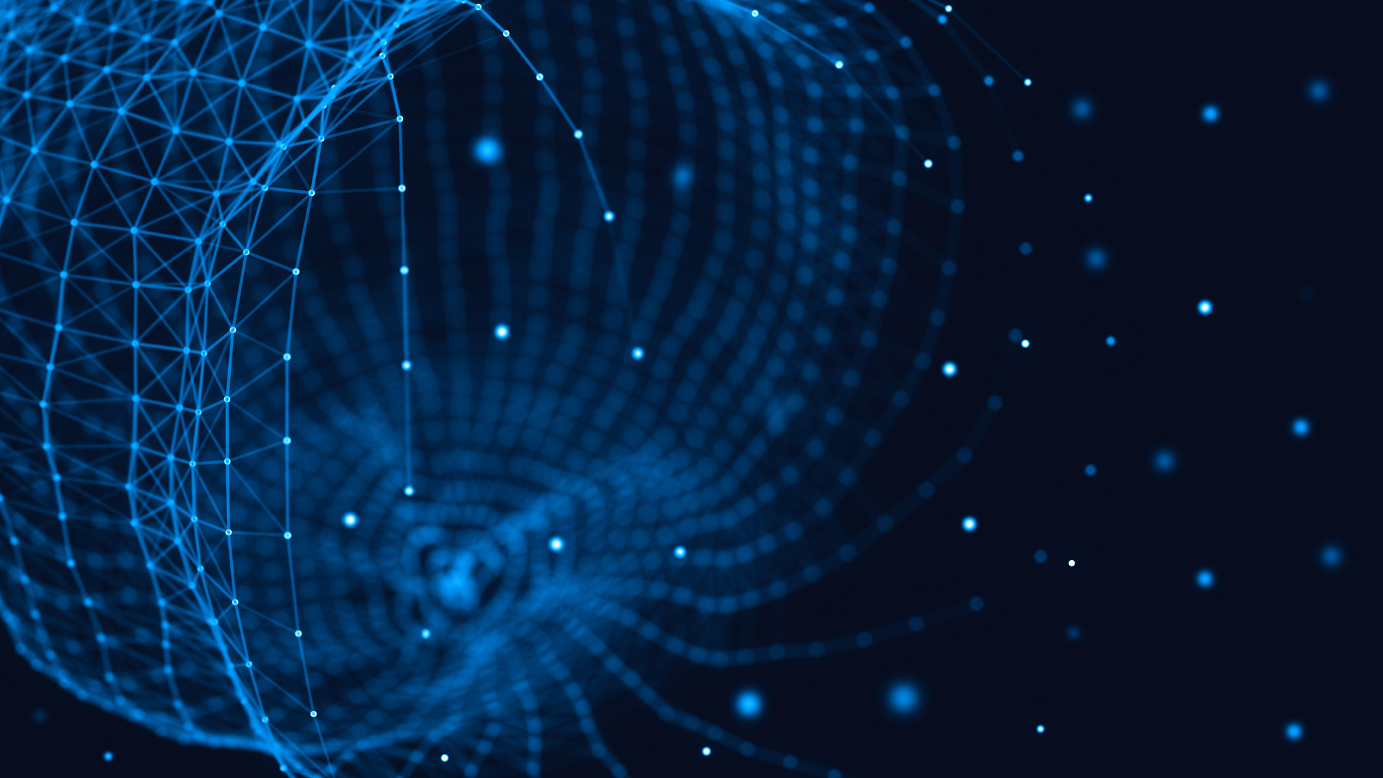 A neural network sphere breaking out into speckles of light.