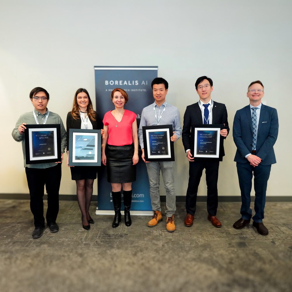 Eirene Seiradaki and the RBC Borealis Fellowship Candidates receiving a certificate.