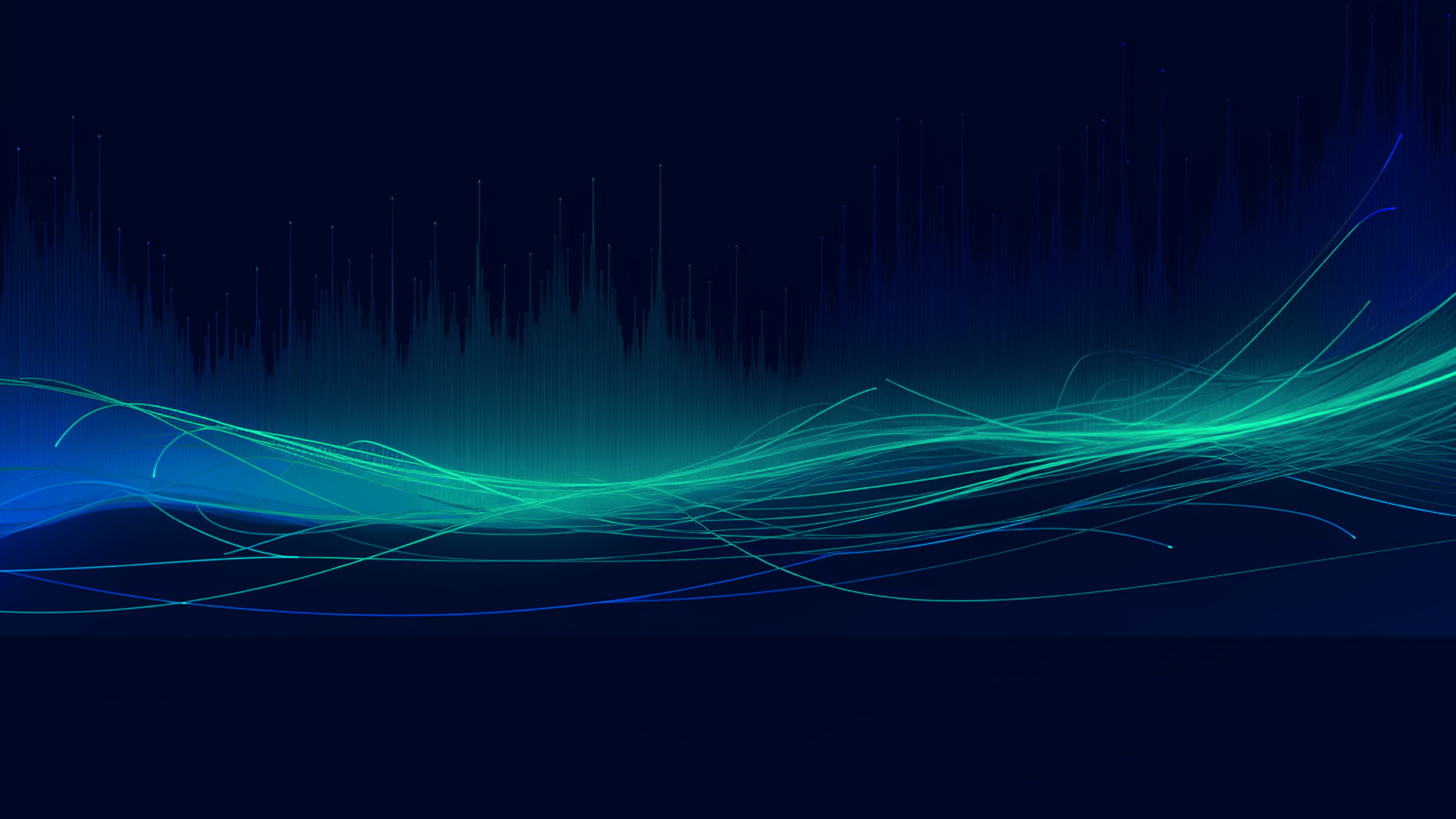 A series of random light streaks contrasting with a bar graph.